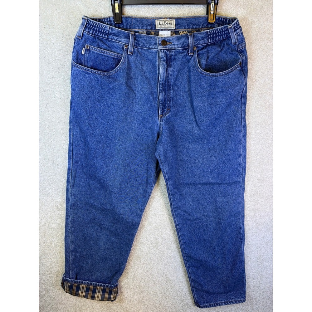LL Bean Flannel Lined Jeans Mens 38x30 Blue Comfort Waist Denim Pants Workwear